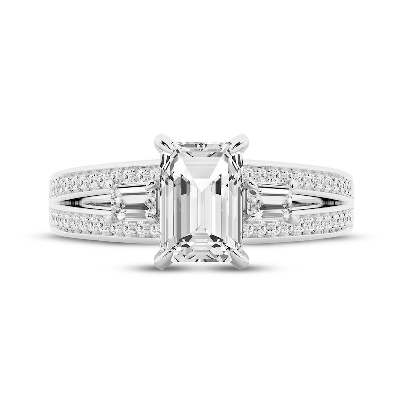 Main Image 3 of Memories Moments Magic Emerald-Cut Lab-Grown Diamond Three-Stone Engagement Ring 2-3/4 ct tw 14K White Gold