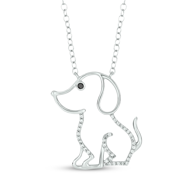 Main Image 1 of Black & White Diamond Puppy Silhouette Necklace 1/10 ct tw 10K White Gold 18"