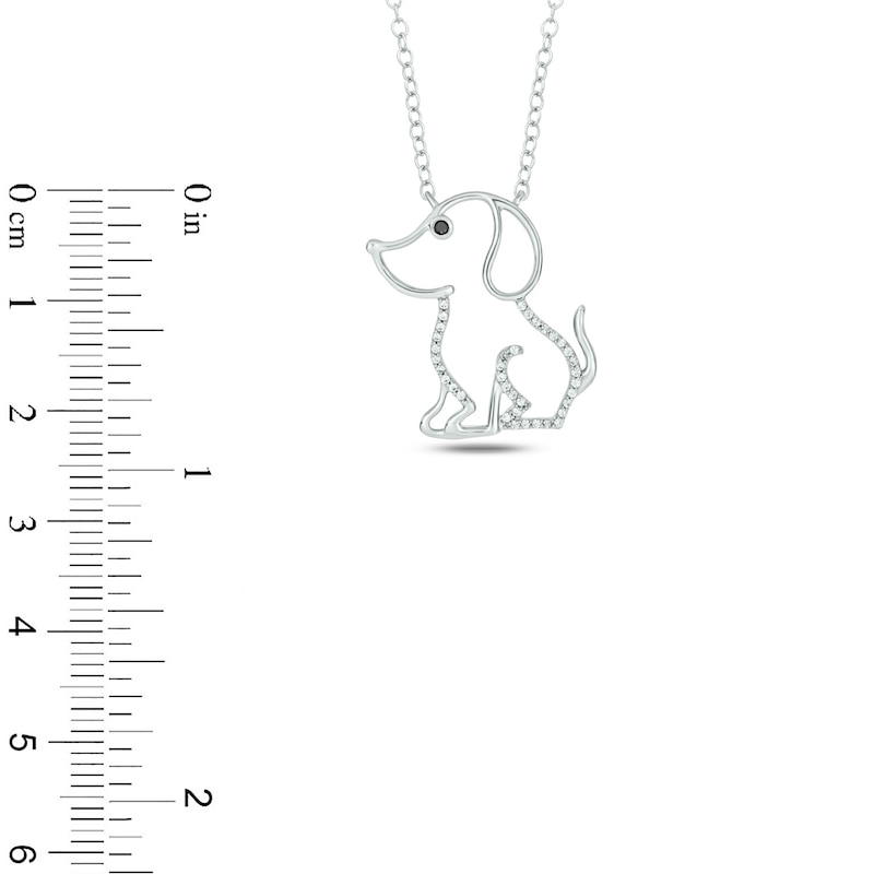Main Image 2 of Black & White Diamond Puppy Silhouette Necklace 1/10 ct tw 10K White Gold 18"
