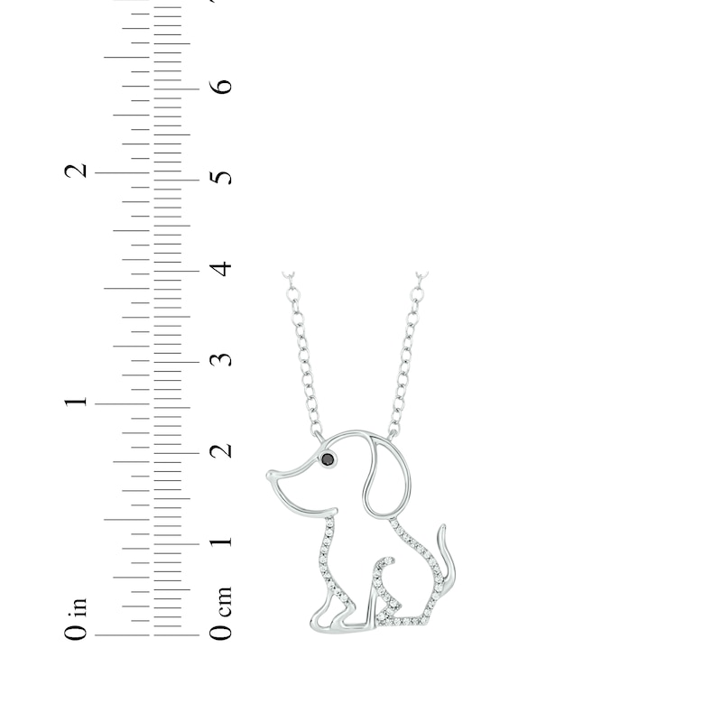 Main Image 3 of Black & White Diamond Puppy Silhouette Necklace 1/10 ct tw 10K White Gold 18"
