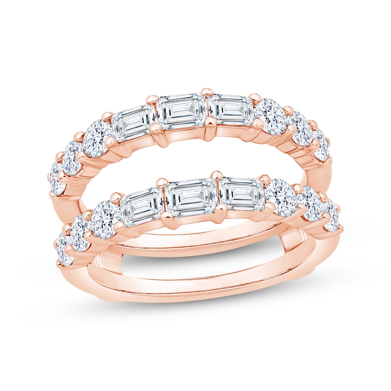 Main Image 1 of Now + Forever Lab-Grown Diamonds Emerald & Round-Cut Enhancer Ring 2 ct tw 14K Rose Gold