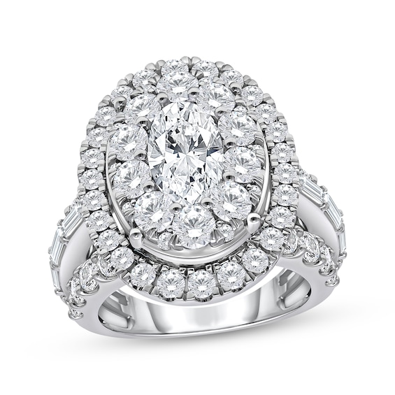 Oval-Cut Lab-Grown Diamond Double Halo Engagement Ring 5 ct tw 14K White Gold (F/VS2)