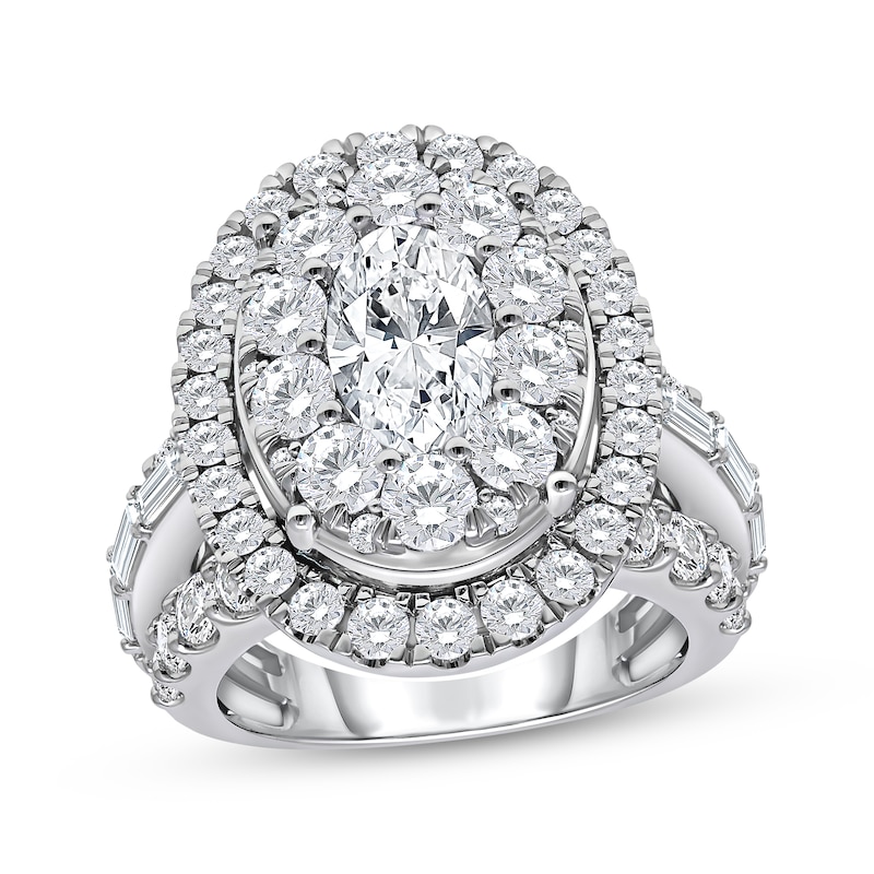 Main Image 1 of Oval-Cut Lab-Grown Diamond Double Halo Engagement Ring 5 ct tw 14K White Gold (F/VS2)