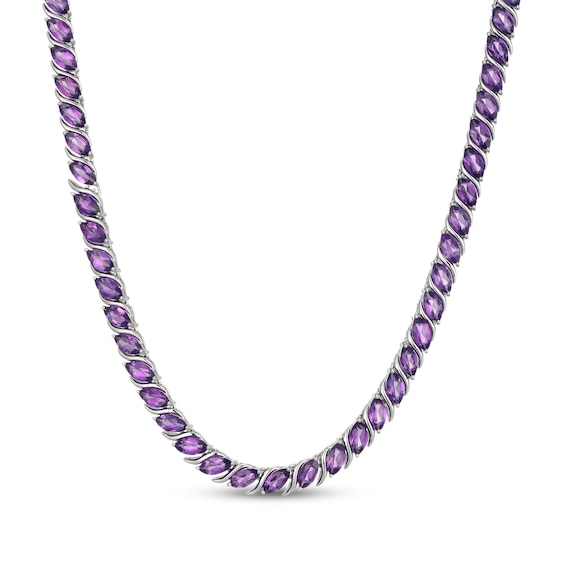 Marquise-Cut Amethyst Tennis Necklace Sterling Silver 18"