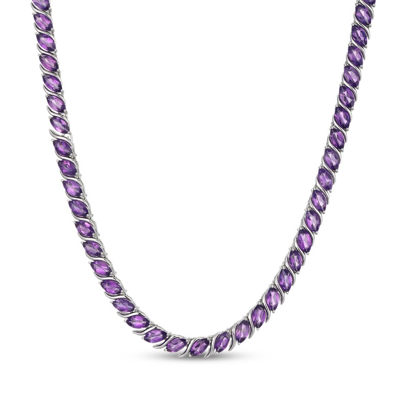 Main Image 1 of Marquise-Cut Amethyst Tennis Necklace Sterling Silver 18"