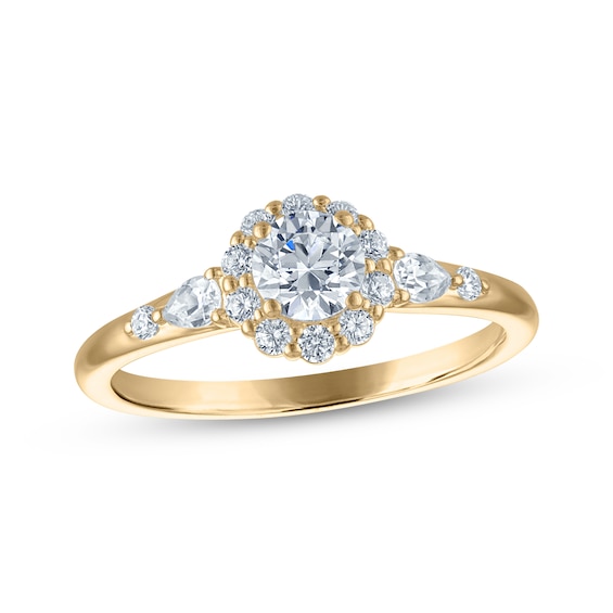 Now + Forever Round-Cut Diamond Halo Engagement Ring 3/4 ct tw 14K Yellow Gold