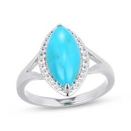 Marquise-Cut Turquoise & White Lab-Created Sapphire Ring Sterling Silver