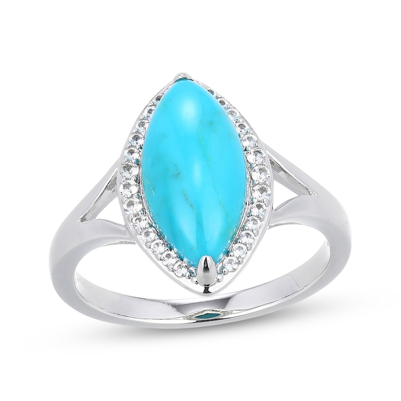 Main Image 1 of Marquise-Cut Turquoise & White Lab-Created Sapphire Ring Sterling Silver