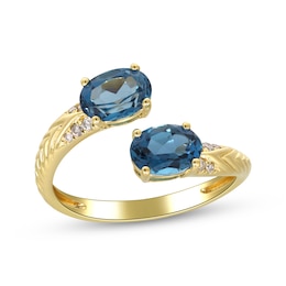 Oval-Cut London Blue Topaz & Diamond Deconstructed Ring 1/20 ct tw 10K Yellow Gold