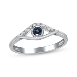 London Blue Topaz & Diamond Evil Eye Ring 1/10 ct tw Sterling Silver