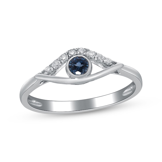 London Blue Topaz & Diamond Evil Eye Ring 1/10 ct tw Sterling Silver