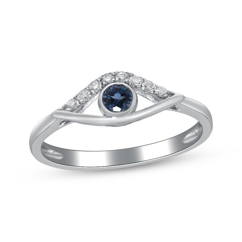 Main Image 1 of London Blue Topaz & Diamond Evil Eye Ring 1/10 ct tw Sterling Silver