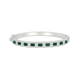 Emerald-Cut Lab-Created Emerald & White Lab-Created Sapphire Bangle Bracelet Sterling Silver