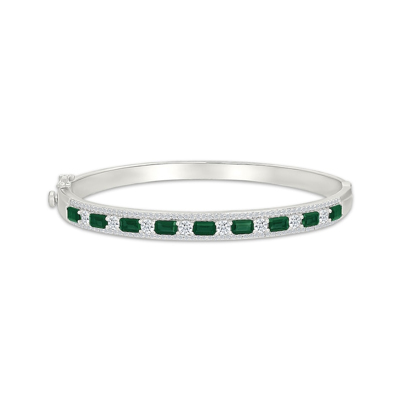 Main Image 1 of Emerald-Cut Lab-Created Emerald & White Lab-Created Sapphire Bangle Bracelet Sterling Silver