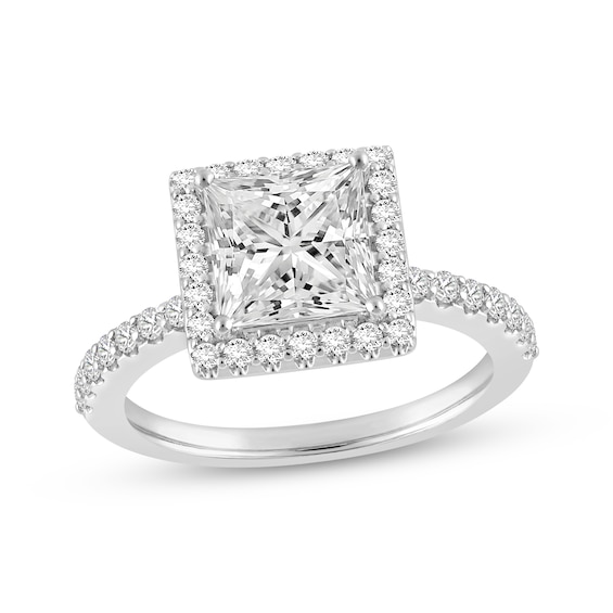 Lab-Grown Diamonds Princess-Cut Halo Engagement Ring 3 ct tw 14K White Gold