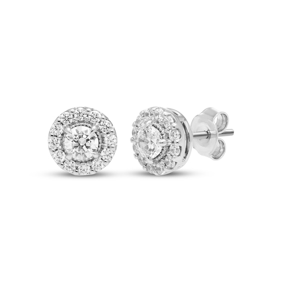 Diamond Halo Stud Earrings 1/2 ct tw 10K White Gold