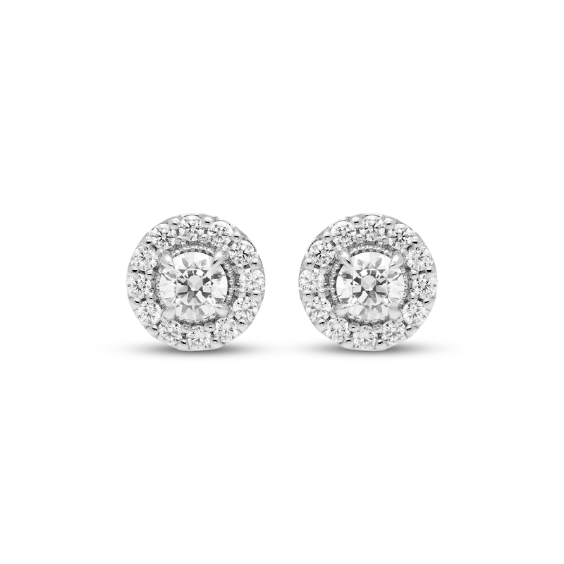 Main Image 2 of Diamond Halo Stud Earrings 1/2 ct tw 10K White Gold