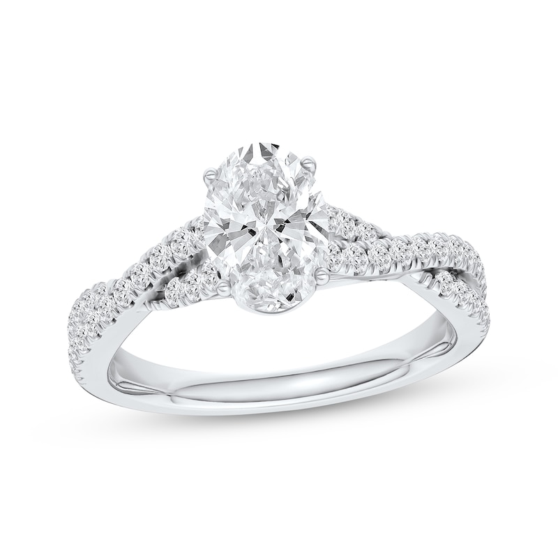 Main Image 1 of Certified Oval-Cut Diamond Engagement Ring 1-1/3 ct tw Platinum