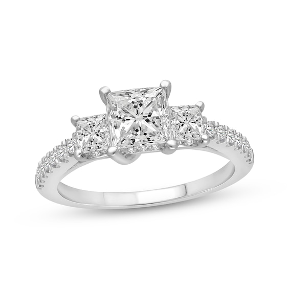 Memories Moments Magic Princess-Cut Lab-Grown Diamond Three-Stone Engagement Ring 1-1/5 ct tw Platinum