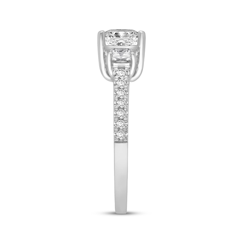Main Image 2 of Memories Moments Magic Princess-Cut Lab-Grown Diamond Three-Stone Engagement Ring 1-1/5 ct tw Platinum