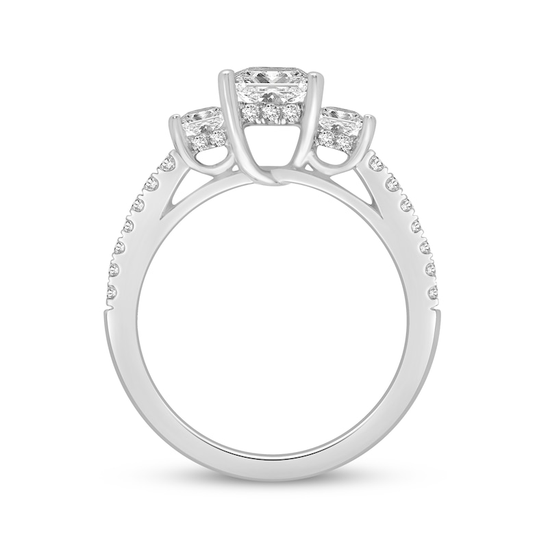 Main Image 3 of Memories Moments Magic Princess-Cut Lab-Grown Diamond Three-Stone Engagement Ring 1-1/5 ct tw Platinum