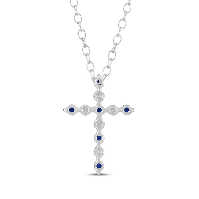Main Image 3 of Blue & White Lab-Created Sapphire Cross Necklace Sterling Silver 18"