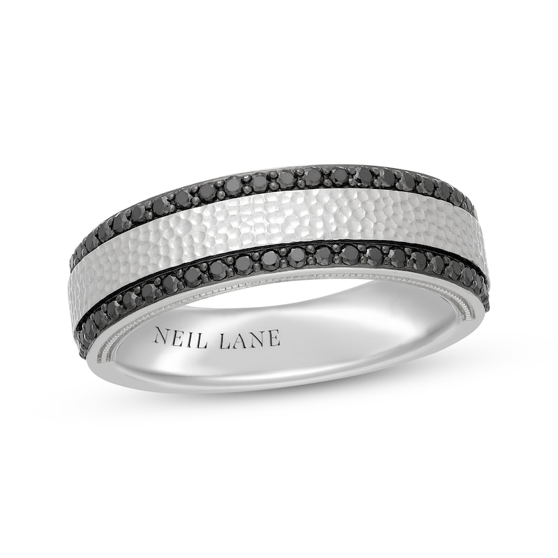 Main Image 1 of Neil Lane Men's Black Diamond Two-Row Hammered Wedding Band 1/3 ct tw 14K White Gold