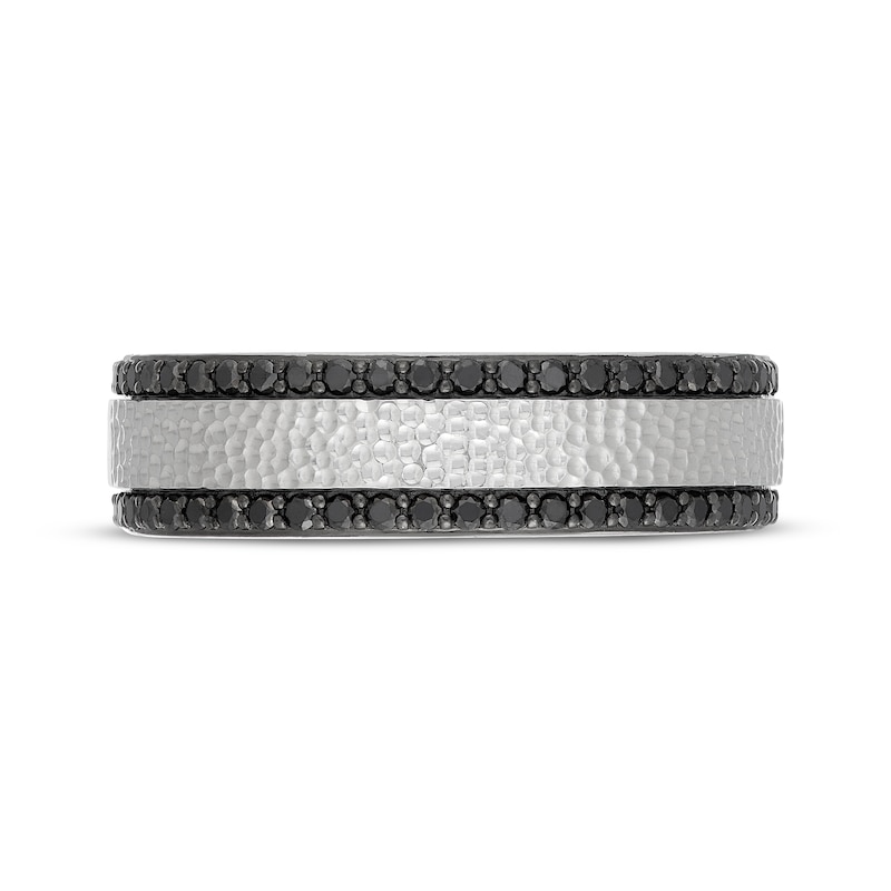 Main Image 2 of Neil Lane Men's Black Diamond Two-Row Hammered Wedding Band 1/3 ct tw 14K White Gold