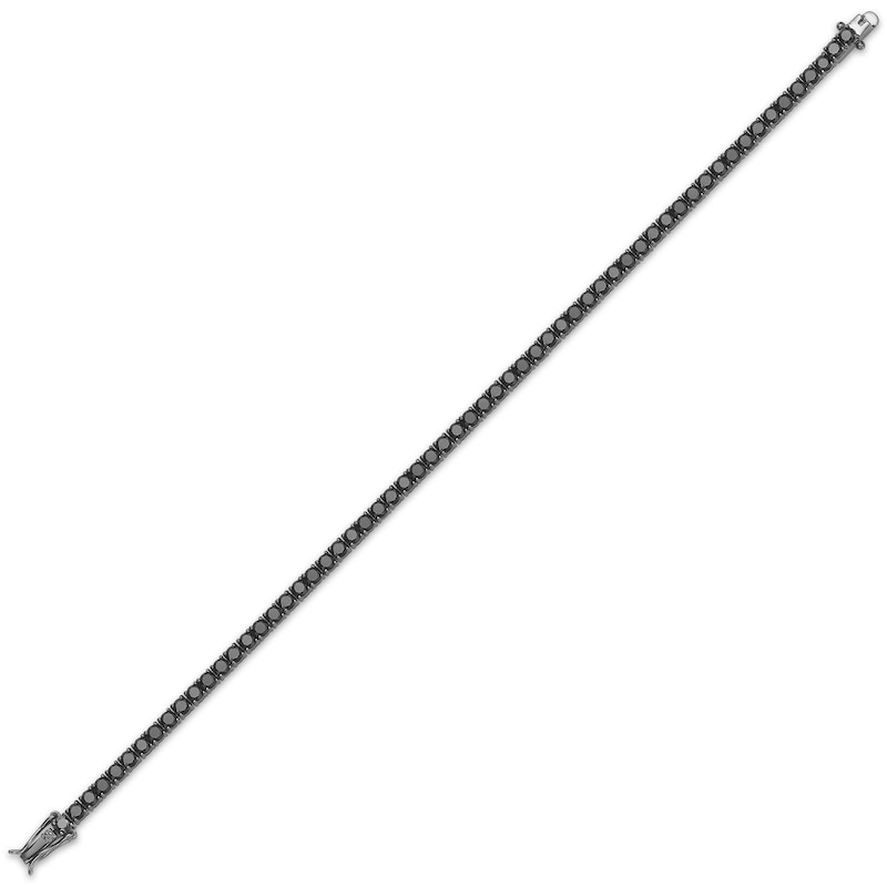 Main Image 4 of Men's Black Spinel Line Bracelet 3mm Black Ion-Plated Sterling Silver 8"