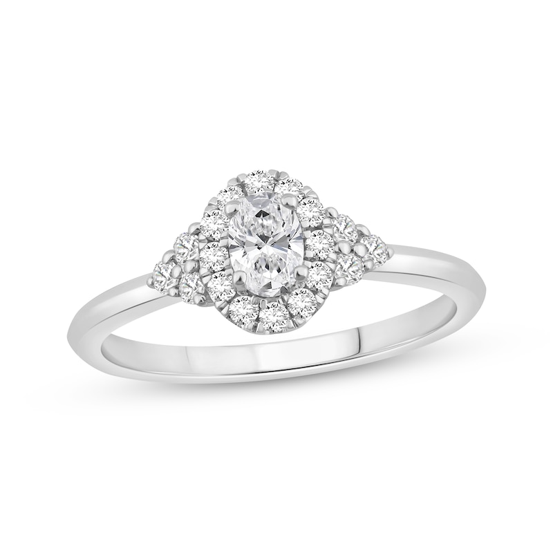 Main Image 1 of Lab-Grown Diamonds Oval-Cut Halo Engagement Ring 1/2 ct tw 10K White Gold