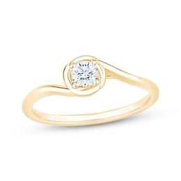 Now + Forever Round-Cut Diamond Swirl Frame Solitaire Engagement Ring 1/5 ct tw 10K Yellow Gold (I/I2)