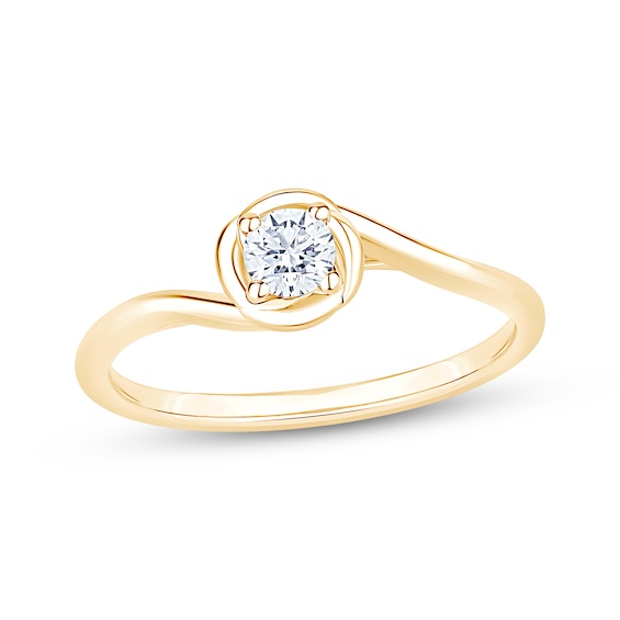 Now + Forever Round-Cut Diamond Swirl Frame Solitaire Engagement Ring 1/5 ct tw 10K Yellow Gold (I/I2)