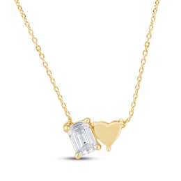 STUDIO BY KAY Emerald-Cut Lab-Grown Diamond & Heart Necklace 1/2 ct tw 24K Yellow Gold Vermeil Sterling Silver 18"