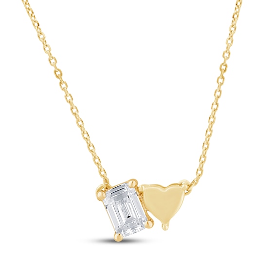 STUDIO BY KAY Emerald-Cut Lab-Grown Diamond & Heart Necklace 1/2 ct tw 24K Yellow Gold Vermeil Sterling Silver 18"