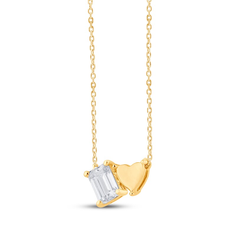 Main Image 2 of STUDIO BY KAY Emerald-Cut Lab-Grown Diamond & Heart Necklace 1/2 ct tw 24K Yellow Gold Vermeil Sterling Silver 18"