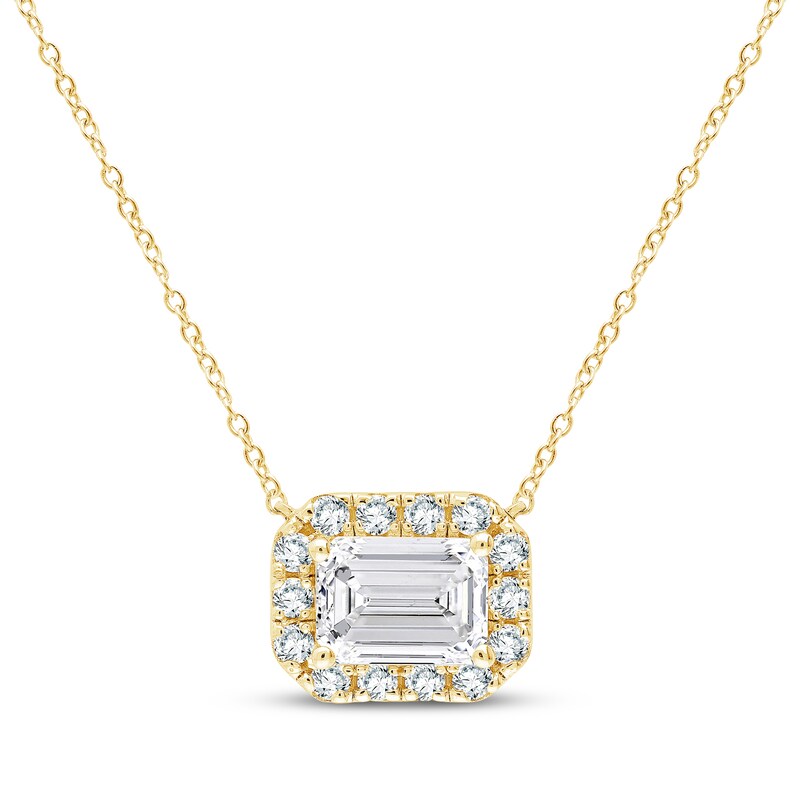 Main Image 1 of KAY Lab-Grown Diamonds Emerald-Cut Halo Necklace 2 ct tw 14K Yellow Gold 18"