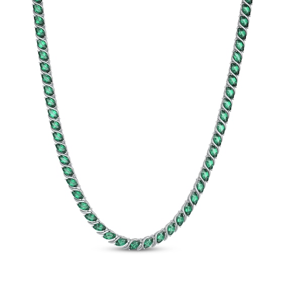 STUDIO BY KAY Marquise-Cut Lab-Created Emerald Tennis Necklace Sterling Silver 18"