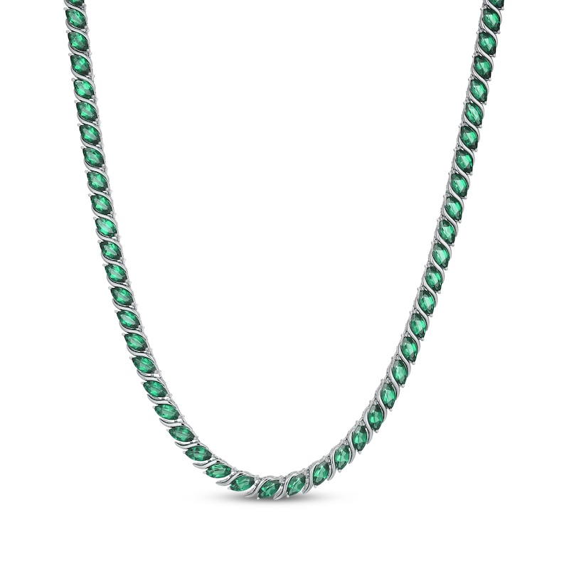Main Image 1 of STUDIO BY KAY Marquise-Cut Lab-Created Emerald Tennis Necklace Sterling Silver 18"