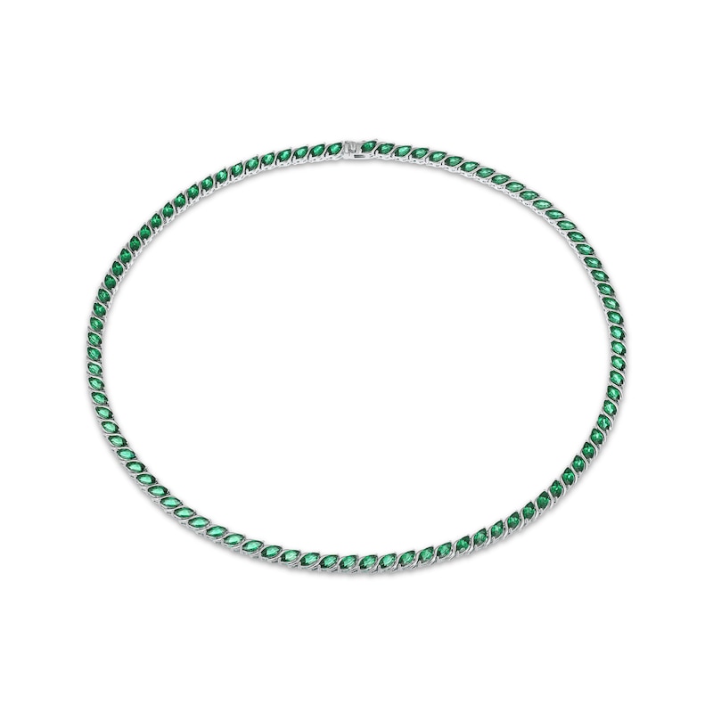 Main Image 2 of STUDIO BY KAY Marquise-Cut Lab-Created Emerald Tennis Necklace Sterling Silver 18"