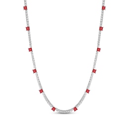 Square-Cut Lab-Created Ruby & White Lab-Created Sapphire Line Necklace Sterling Silver 18"