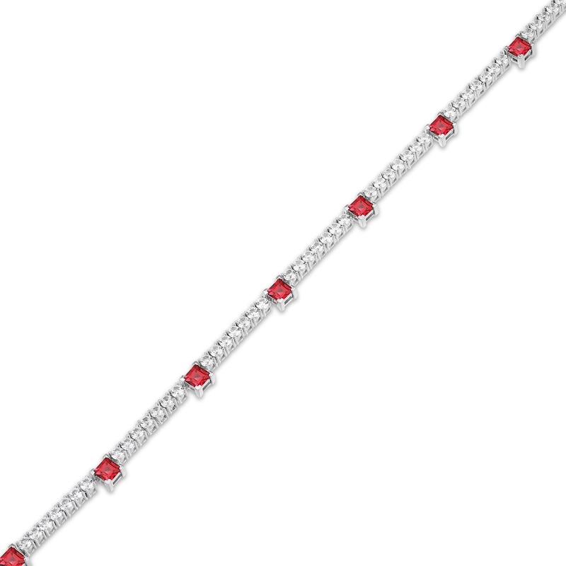 Main Image 3 of Square-Cut Lab-Created Ruby & White Lab-Created Sapphire Line Necklace Sterling Silver 18"