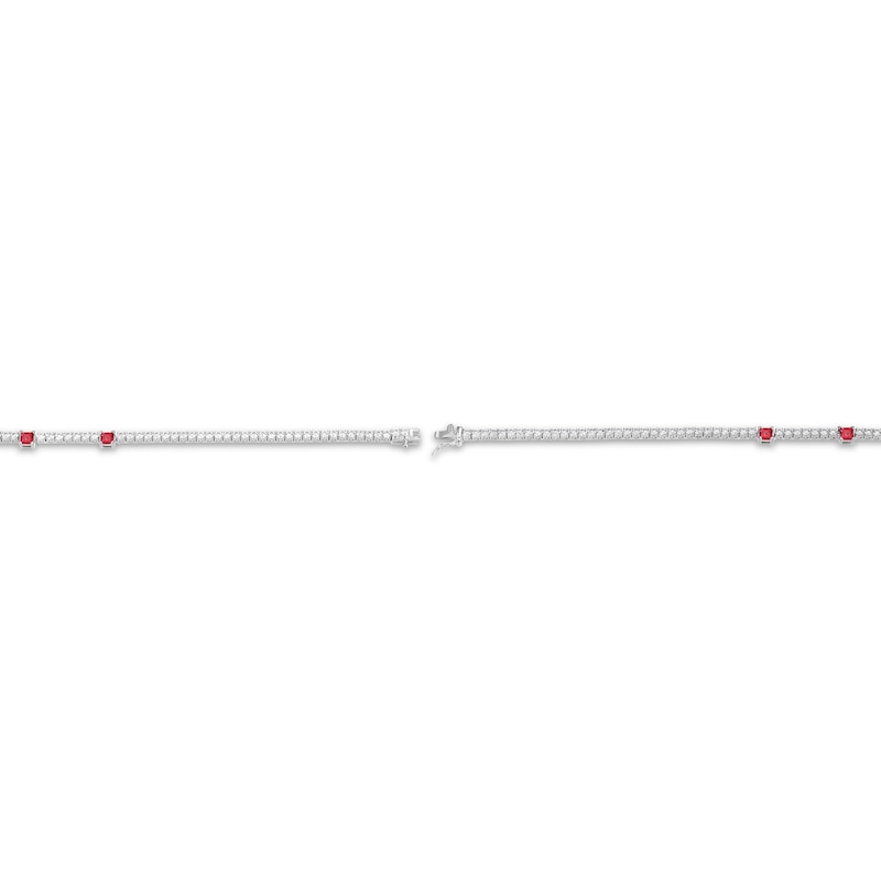 Main Image 4 of Square-Cut Lab-Created Ruby & White Lab-Created Sapphire Line Necklace Sterling Silver 18"