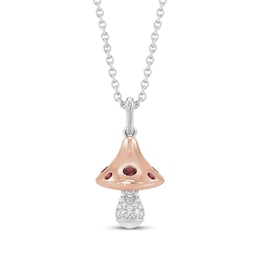 Disney Treasures Alice in Wonderland Garnet & Diamond Mushroom Necklace 1/10 ct tw Sterling Silver & 10K Rose Gold 17"