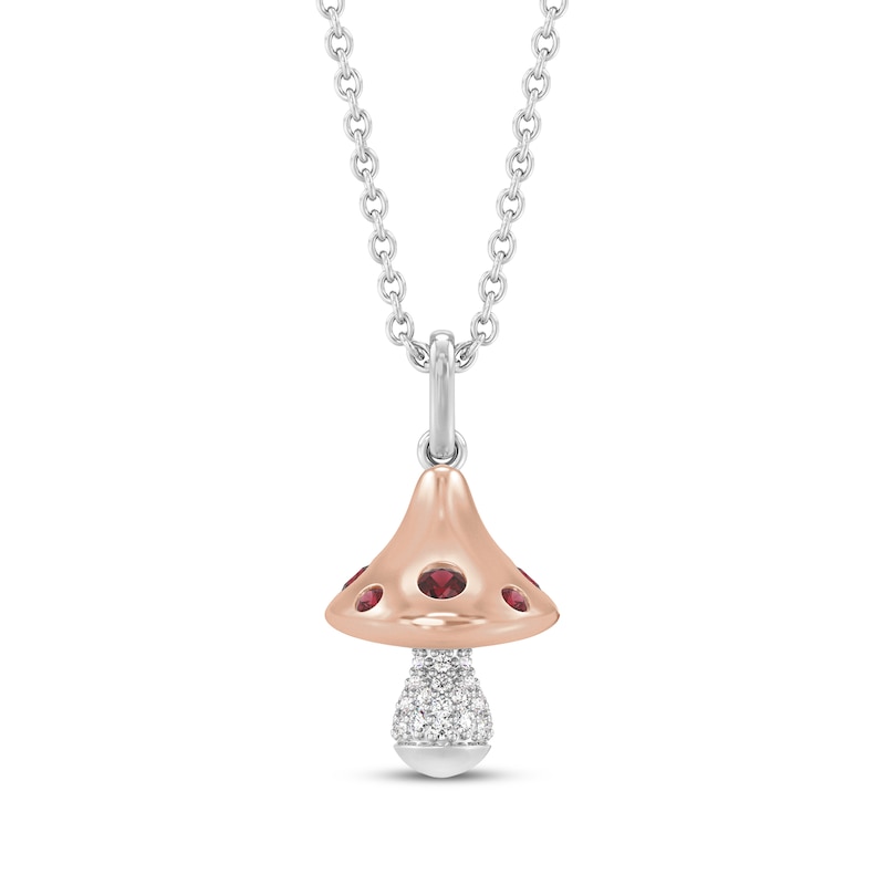 Main Image 1 of Disney Treasures Alice in Wonderland Garnet & Diamond Mushroom Necklace 1/10 ct tw Sterling Silver & 10K Rose Gold 17"