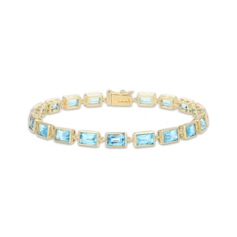 STUDIO BY KAY Bezel-Set Baguette-Cut Swiss Blue Topaz Bracelet 24K Yellow Gold Vermeil Sterling Silver 7.25"