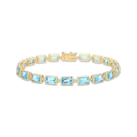 STUDIO BY KAY Bezel-Set Baguette-Cut Swiss Blue Topaz Bracelet 24K Yellow Gold Vermeil Sterling Silver 7.25"