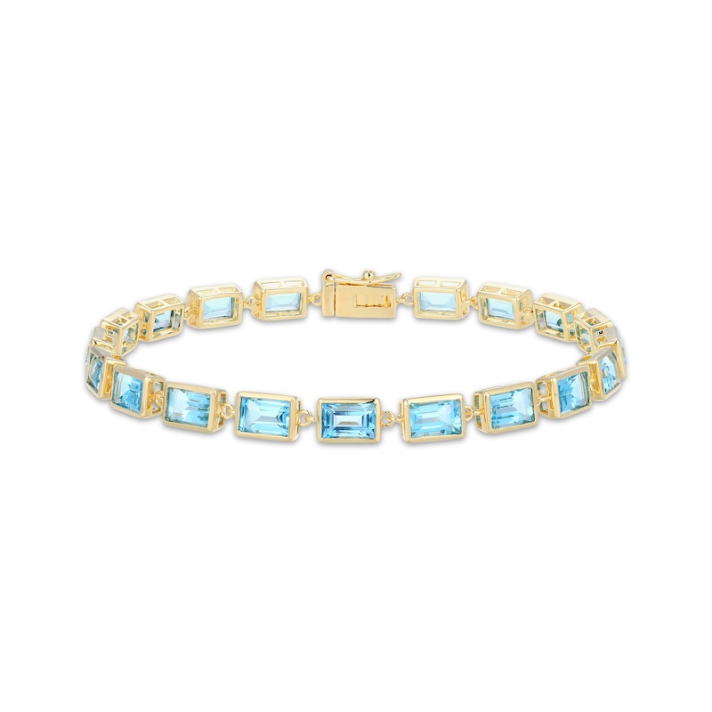 Main Image 1 of STUDIO BY KAY Bezel-Set Baguette-Cut Swiss Blue Topaz Bracelet 24K Yellow Gold Vermeil Sterling Silver 7.25"