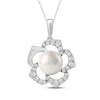 Thumbnail Image 1 of Cultured Pearl & White Lab-Created Sapphire Flower Necklace Sterling Silver 18"