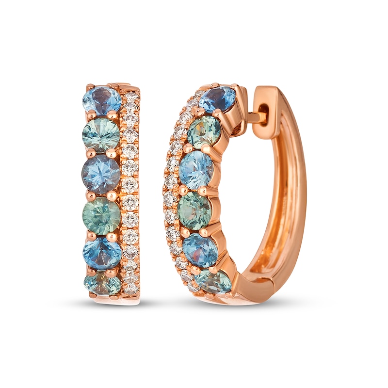 Main Image 1 of Le Vian Montana Sapphire Ombré Hoop Earrings 1/5 ct tw Diamonds 14K Strawberry Gold