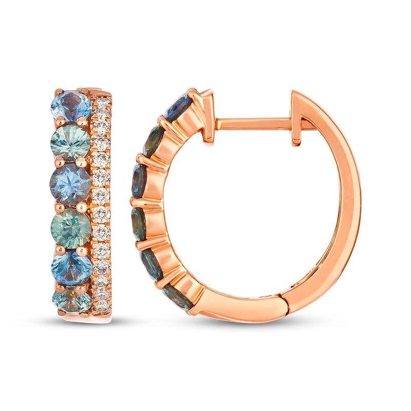 Main Image 3 of Le Vian Montana Sapphire Ombré Hoop Earrings 1/5 ct tw Diamonds 14K Strawberry Gold